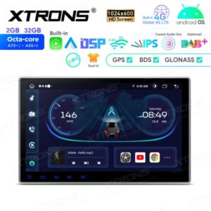 Xtrons TIE124 yleismallin 2-din Android 13 soitin 10.1" näytöllä