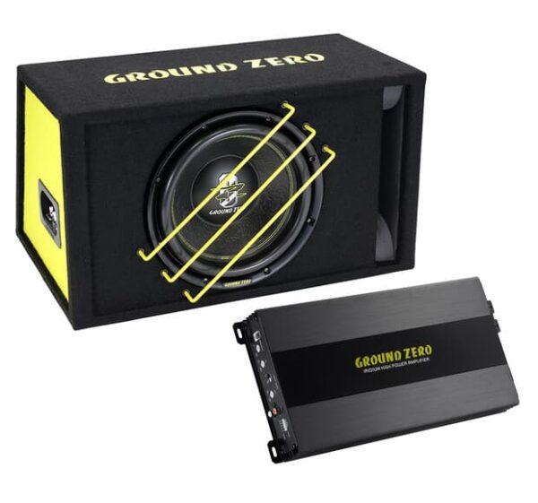 Ground Zero Basskit GZ599SPL 12" subbari porttikotelossa + 1300W vahvistin