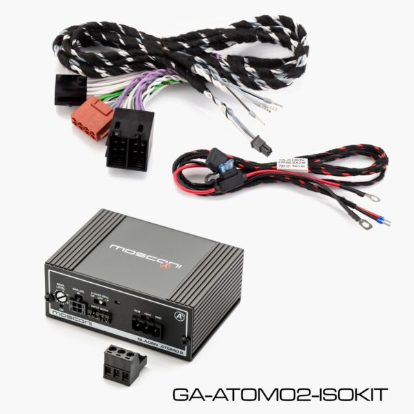 Mosconi Atomo 2-kanavainen 2x100W vahvistin plug&play johtosarjalla Fiat Ducato